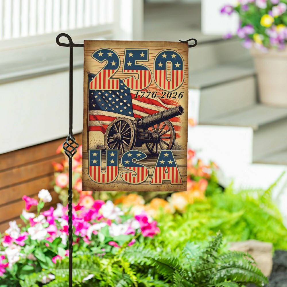 Plow & Hearth 250th Anniversary Cannons Burlap Garden Flag