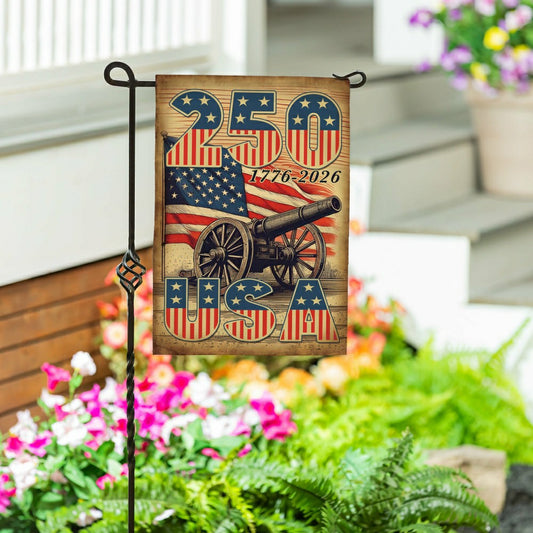 Plow & Hearth 250th Anniversary Cannons Burlap Garden Flag