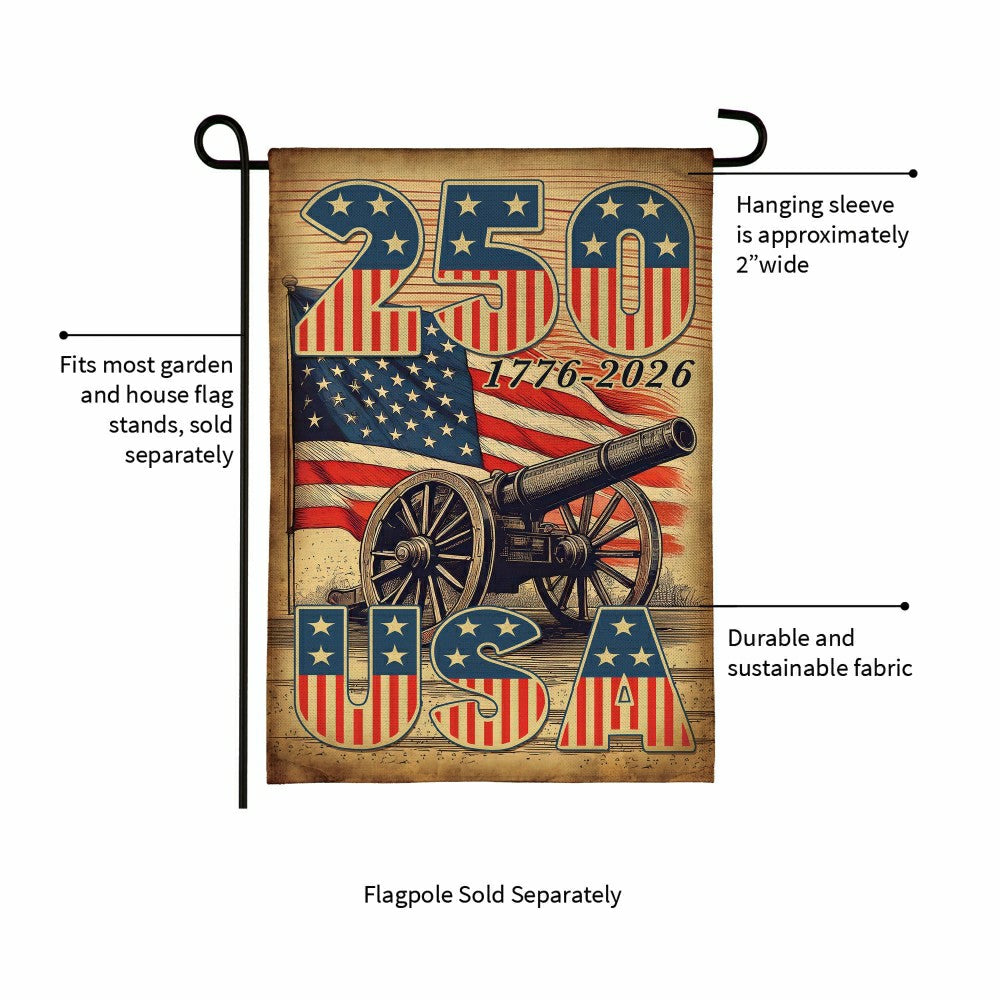 Plow & Hearth 250th Anniversary Cannons Burlap Garden Flag