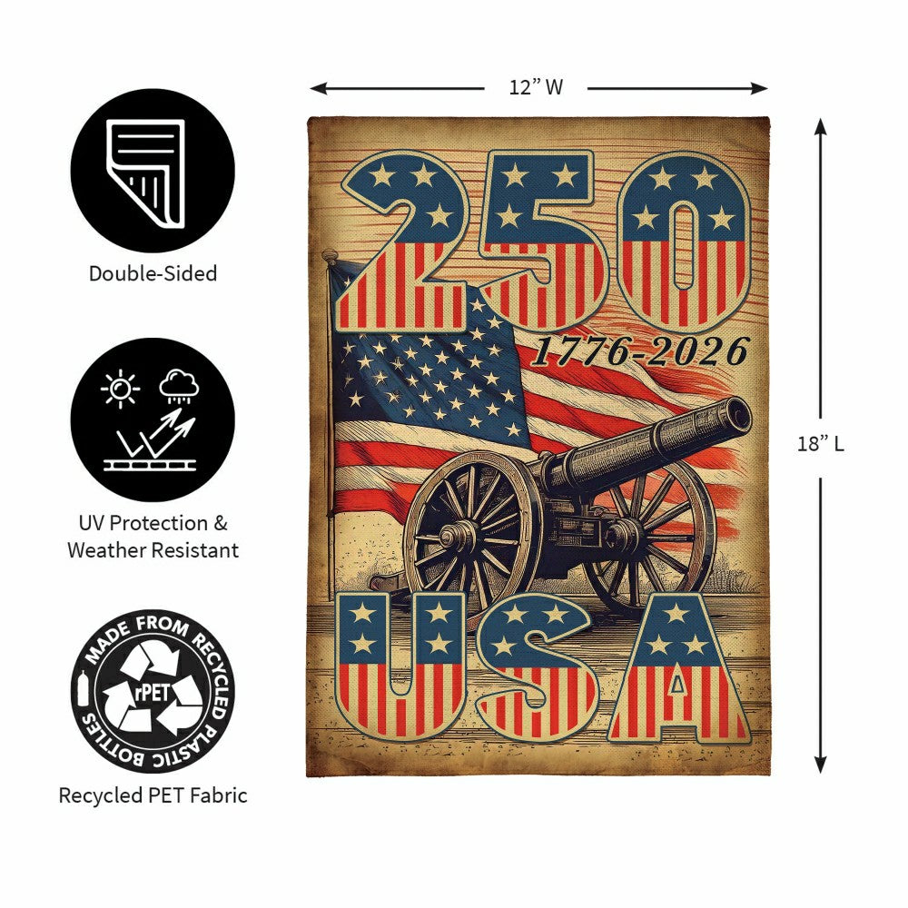 Plow & Hearth 250th Anniversary Cannons Burlap Garden Flag