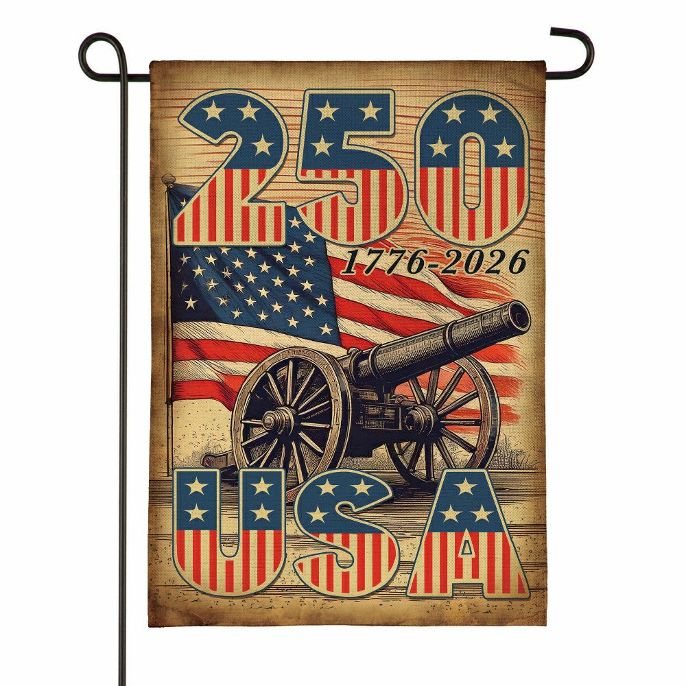 Plow & Hearth 250th Anniversary Cannons Burlap Garden Flag