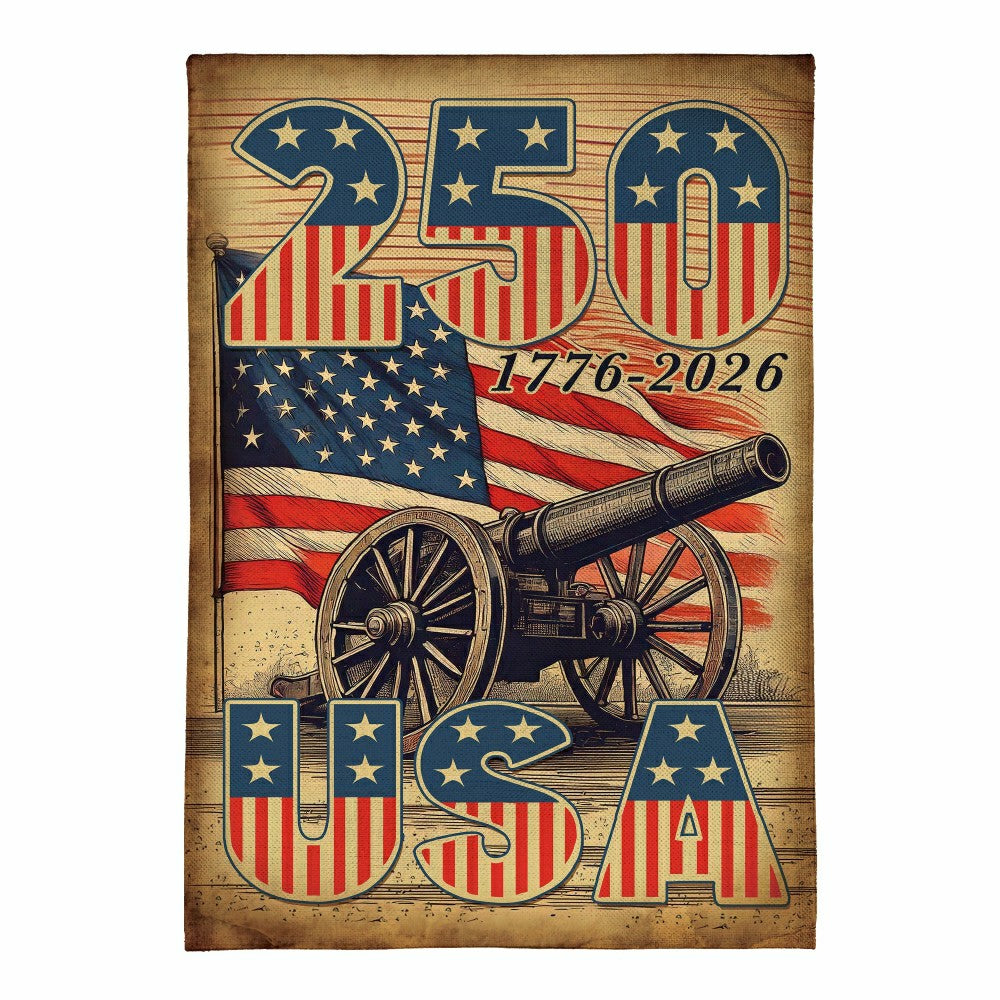 Plow & Hearth 250th Anniversary Cannons Burlap Garden Flag