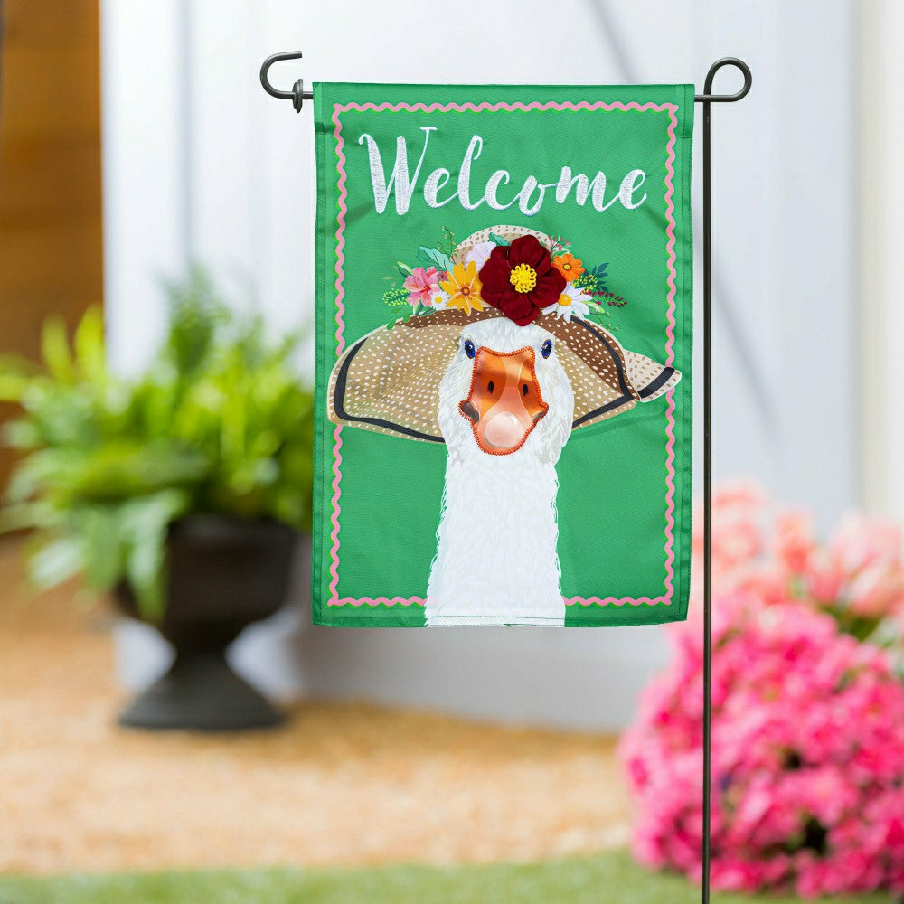 Plow & Hearth Flowery Goose Applique Garden Flag