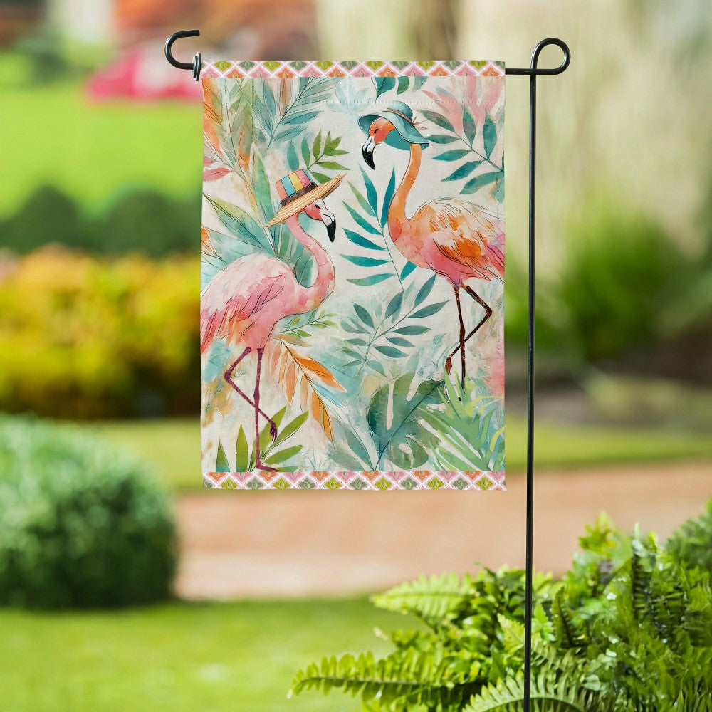 Plow & Hearth Palm Beach Flamingos Suede Garden Flag