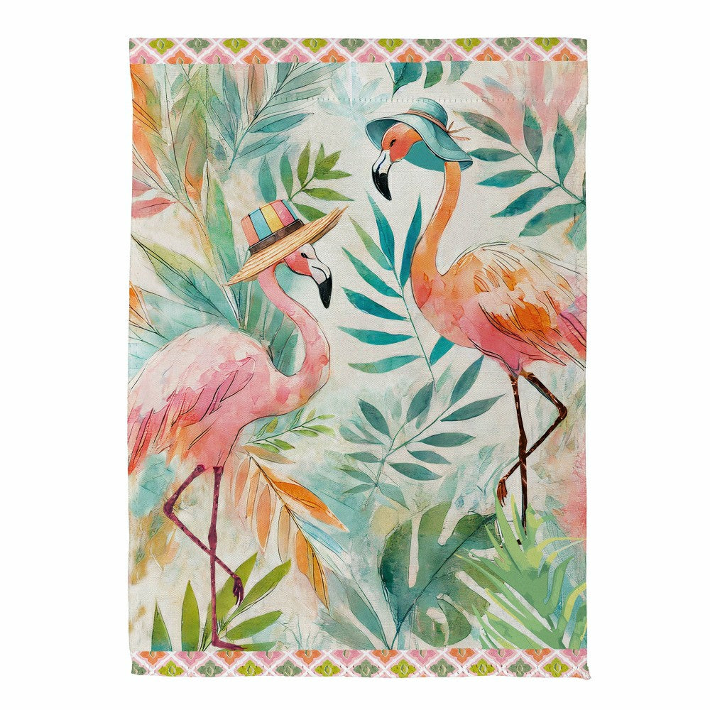Plow & Hearth Palm Beach Flamingos Suede Garden Flag