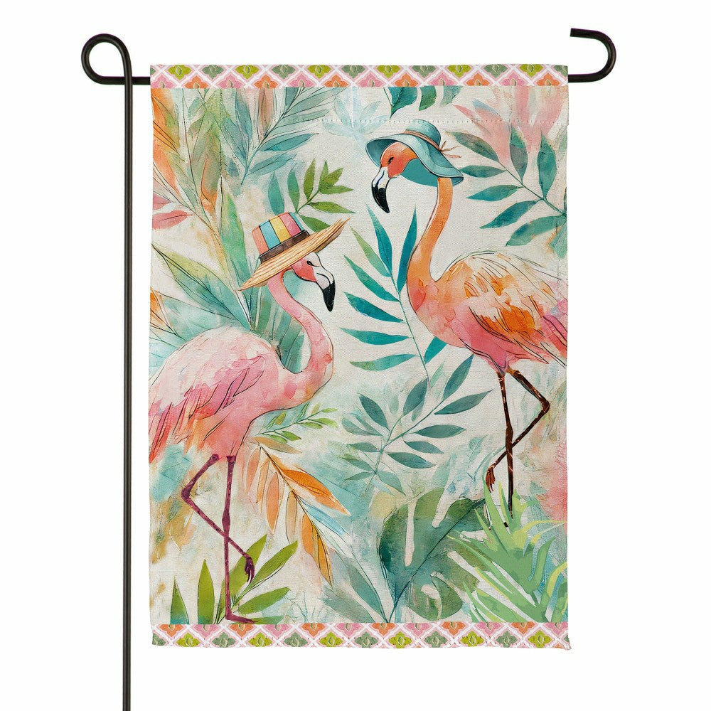 Plow & Hearth Palm Beach Flamingos Suede Garden Flag