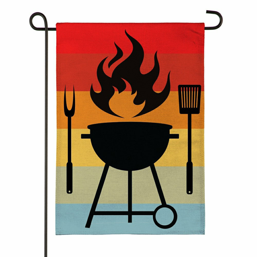 Plow & Hearth Gradient Grill Burlap Garden Flag