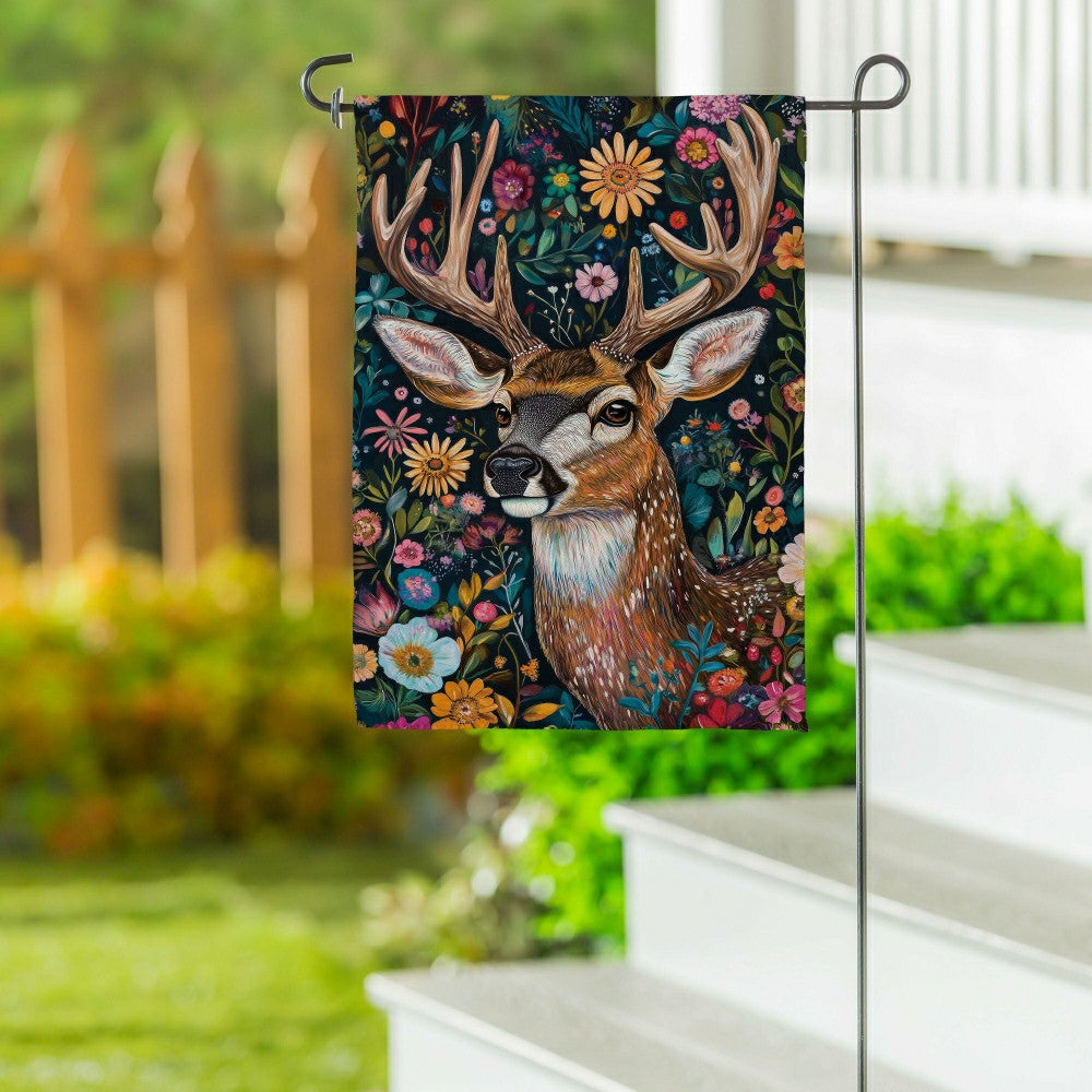 Plow & Hearth Forever Blooming Deer Suede Garden Flag
