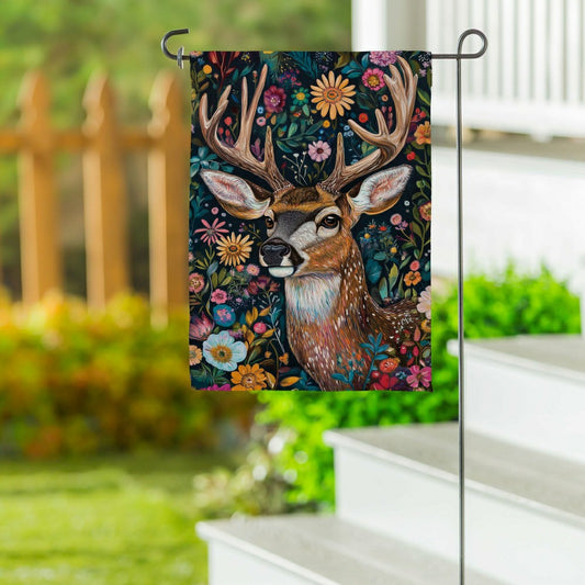Plow & Hearth Forever Blooming Deer Suede Garden Flag