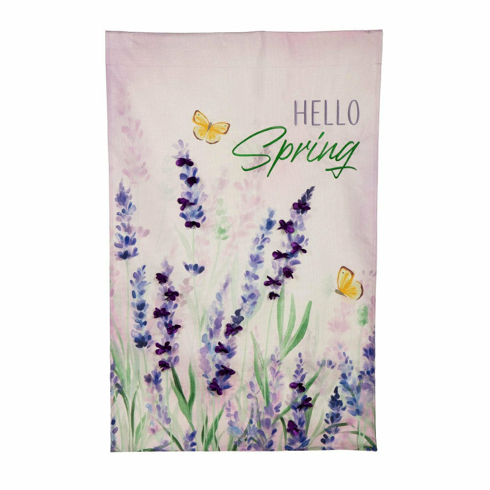 Plow & Hearth Hello Spring Lavender Burlap House Flag