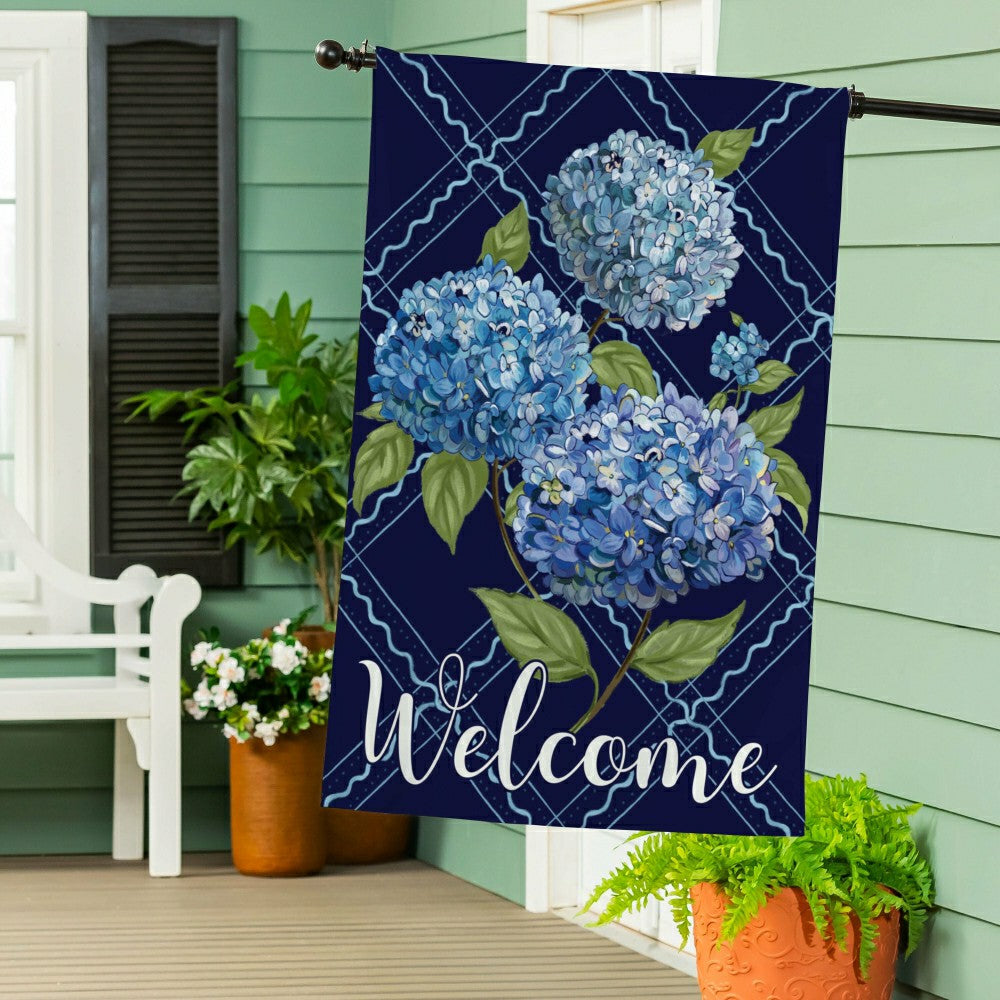 Plow & Hearth VivaStyle Burlap House Flag, Hydrangea Haven