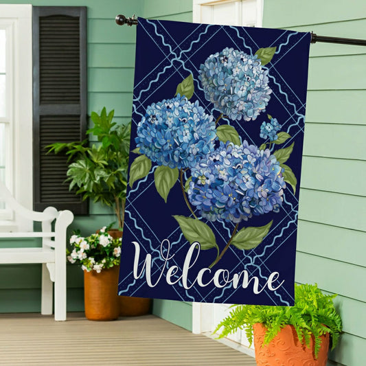 Plow & Hearth VivaStyle Burlap House Flag, Hydrangea Haven