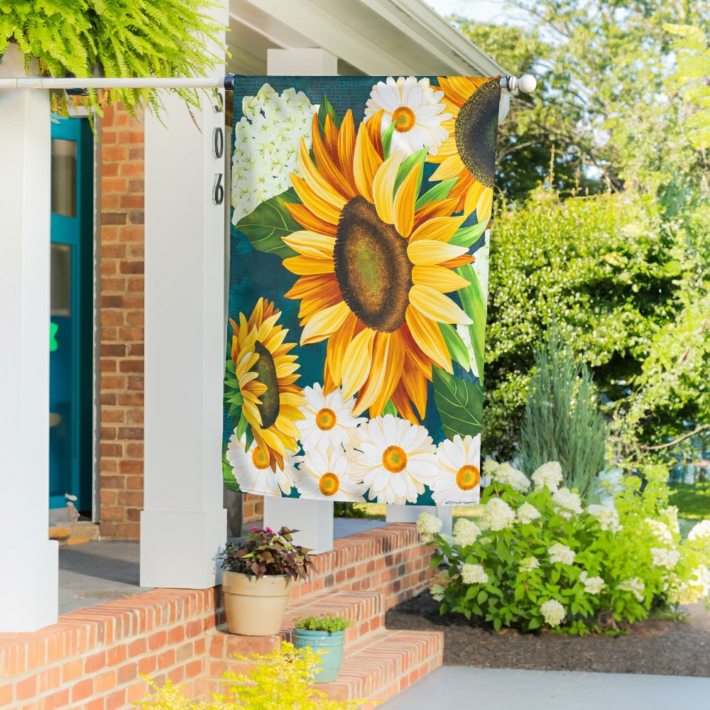 Plow & Hearth Sunflower Bloom Burlap House Flag