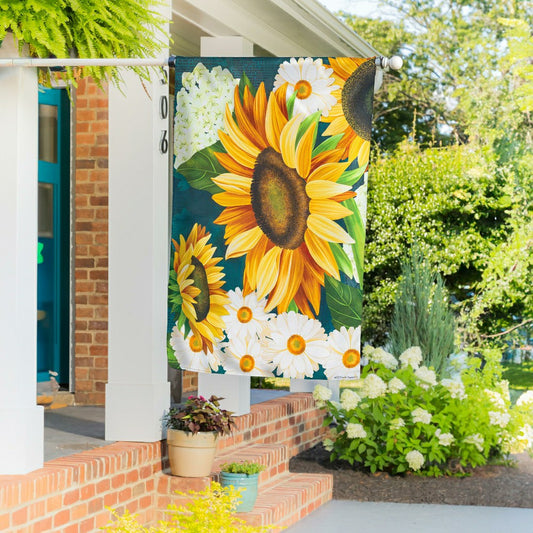 Plow & Hearth Sunflower Bloom Burlap House Flag