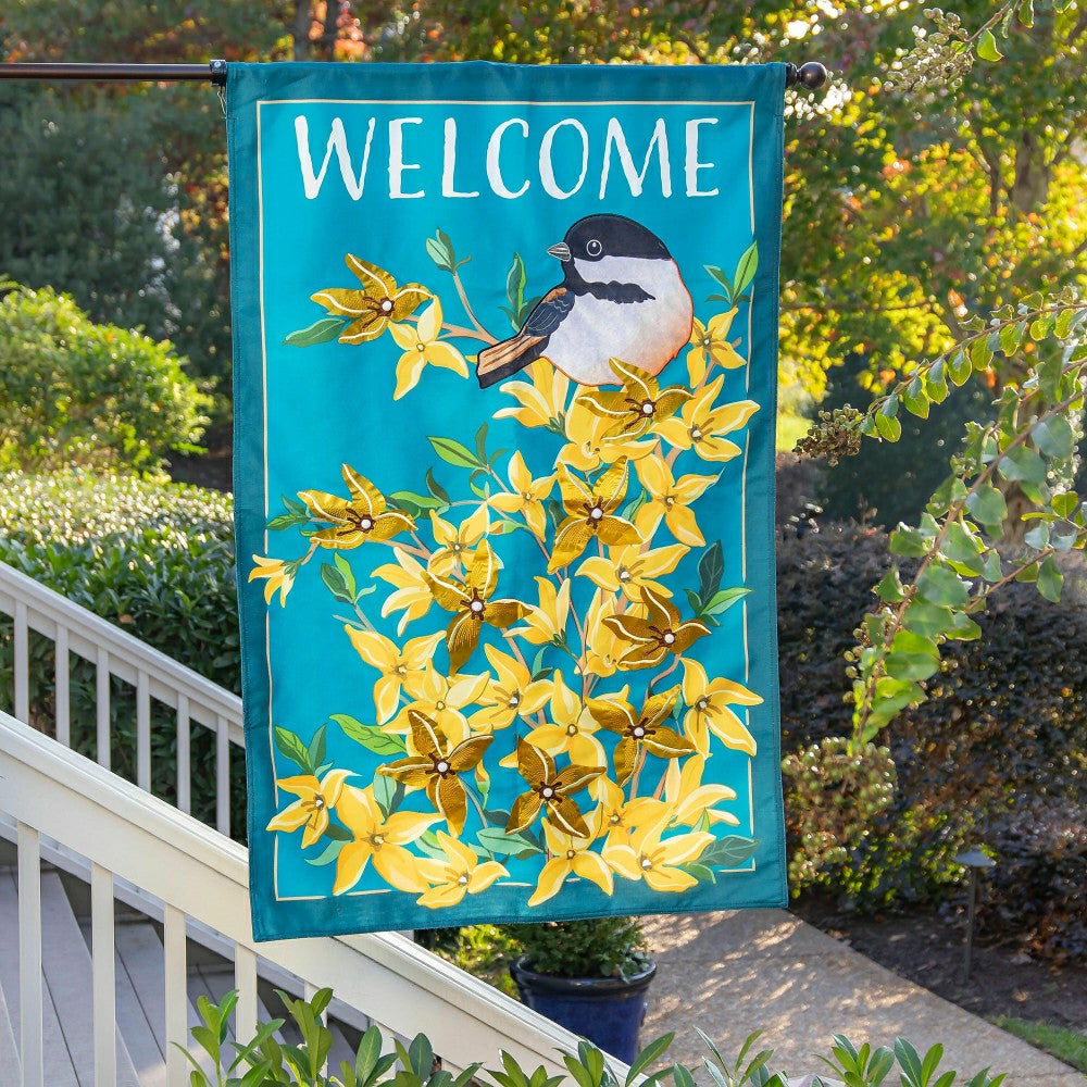 Plow & Hearth Forsythia and Chickadee Welcome Estate Flag