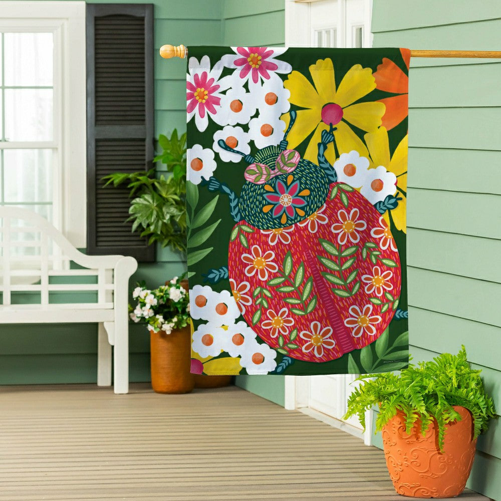 Plow & Hearth Bloom & Burst Floral Suede House Flag Front & Back