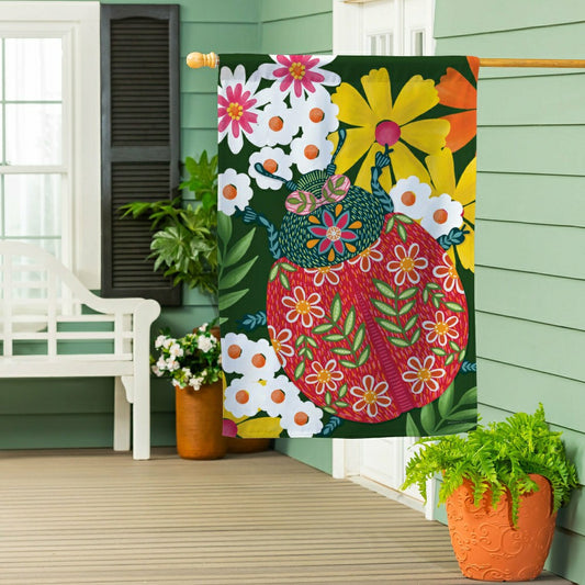 Plow & Hearth Bloom & Burst Floral Suede House Flag Front & Back