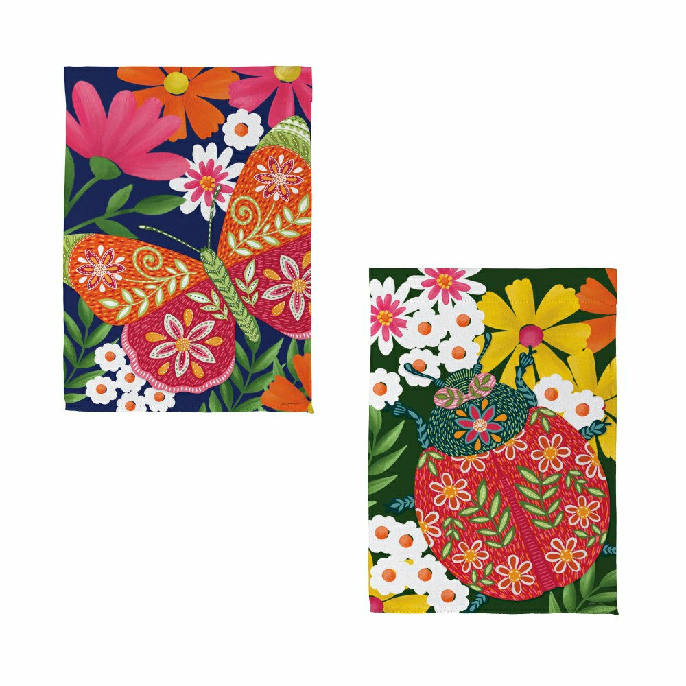 Plow & Hearth Bloom & Burst Floral Suede House Flag Front & Back