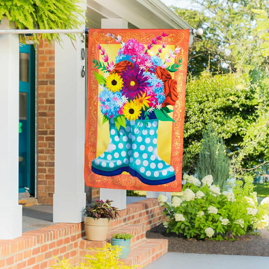Plow & Hearth Floral Rain Boots Applique House Flag