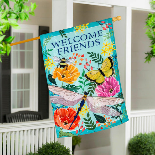 Plow & Hearth Greenhouse Garden Welcome Friends Applique House Flag