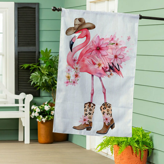 Plow & Hearth Western Flamingo Burlap House Flag