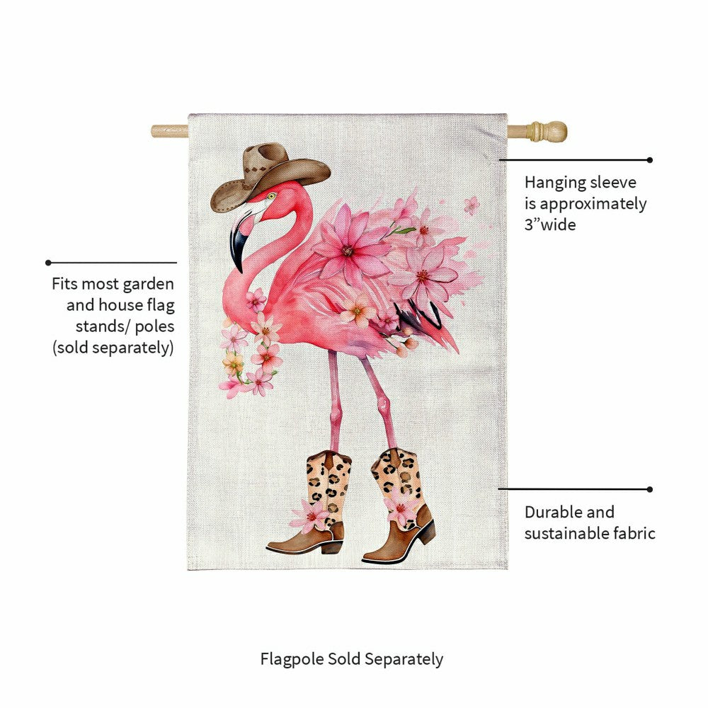 Plow & Hearth Western Flamingo Burlap House Flag