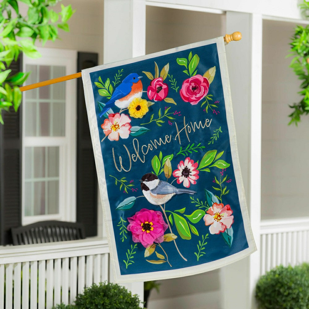 Plow & Hearth Welcome Home Songbirds Applique House Flag