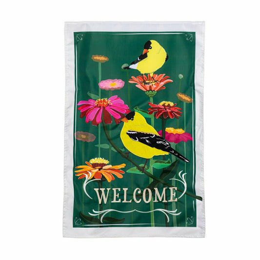 Plow & Hearth Finches and Flowers Applique House Flag
