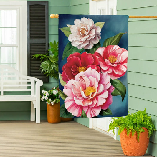 Plow & Hearth Multicolor Camellias Suede House Flag