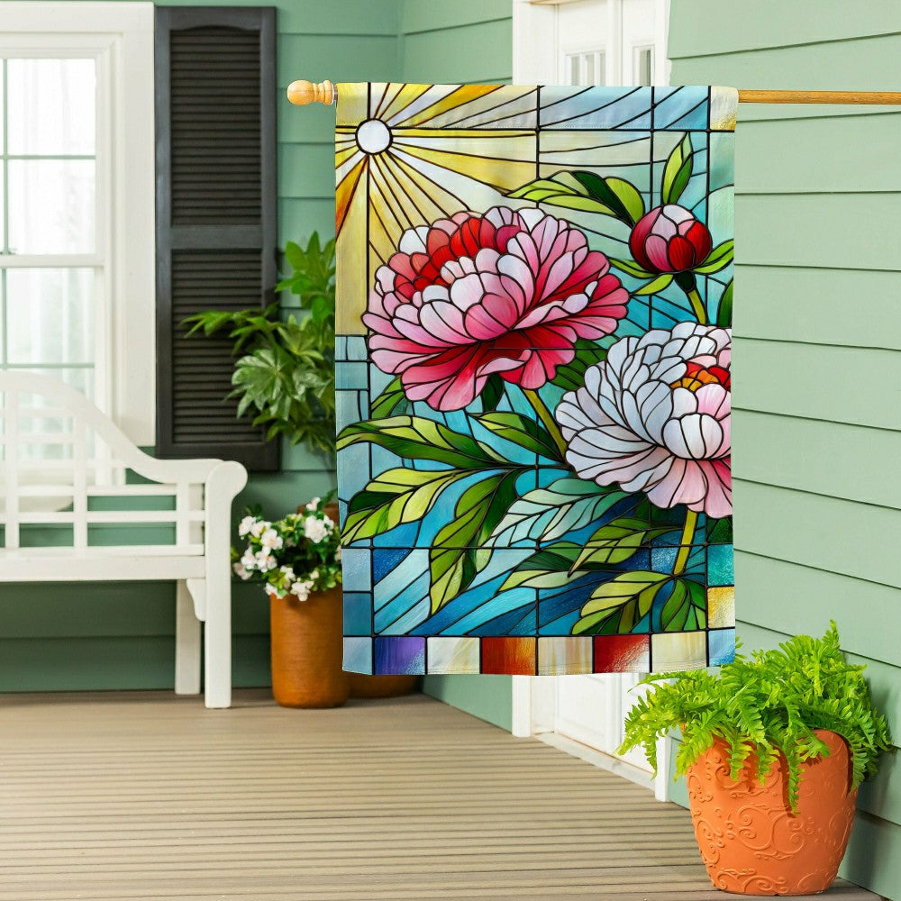 Plow & Hearth Floral Stained Glass Suede House Flag