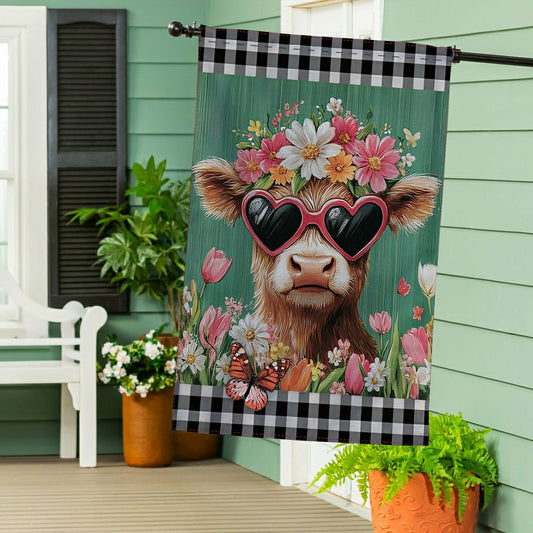 Plow & Hearth Floral Sunglasses Highland Cow Burlap House Flag