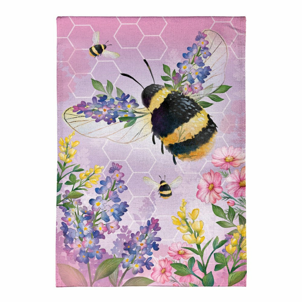 Plow & Hearth Cottage Garden Pink Florals Bee Burlap House Flag
