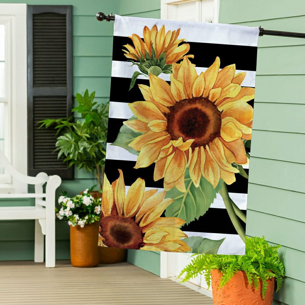 Plow & Hearth Striped Sunflowers Burlap House Flag