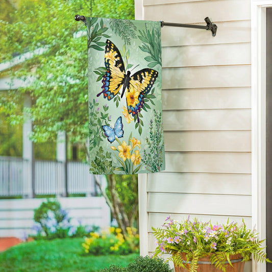 Plow & Hearth Cottage Garden Green & Yellow Florals Monarch Butterfly Suede House Fl