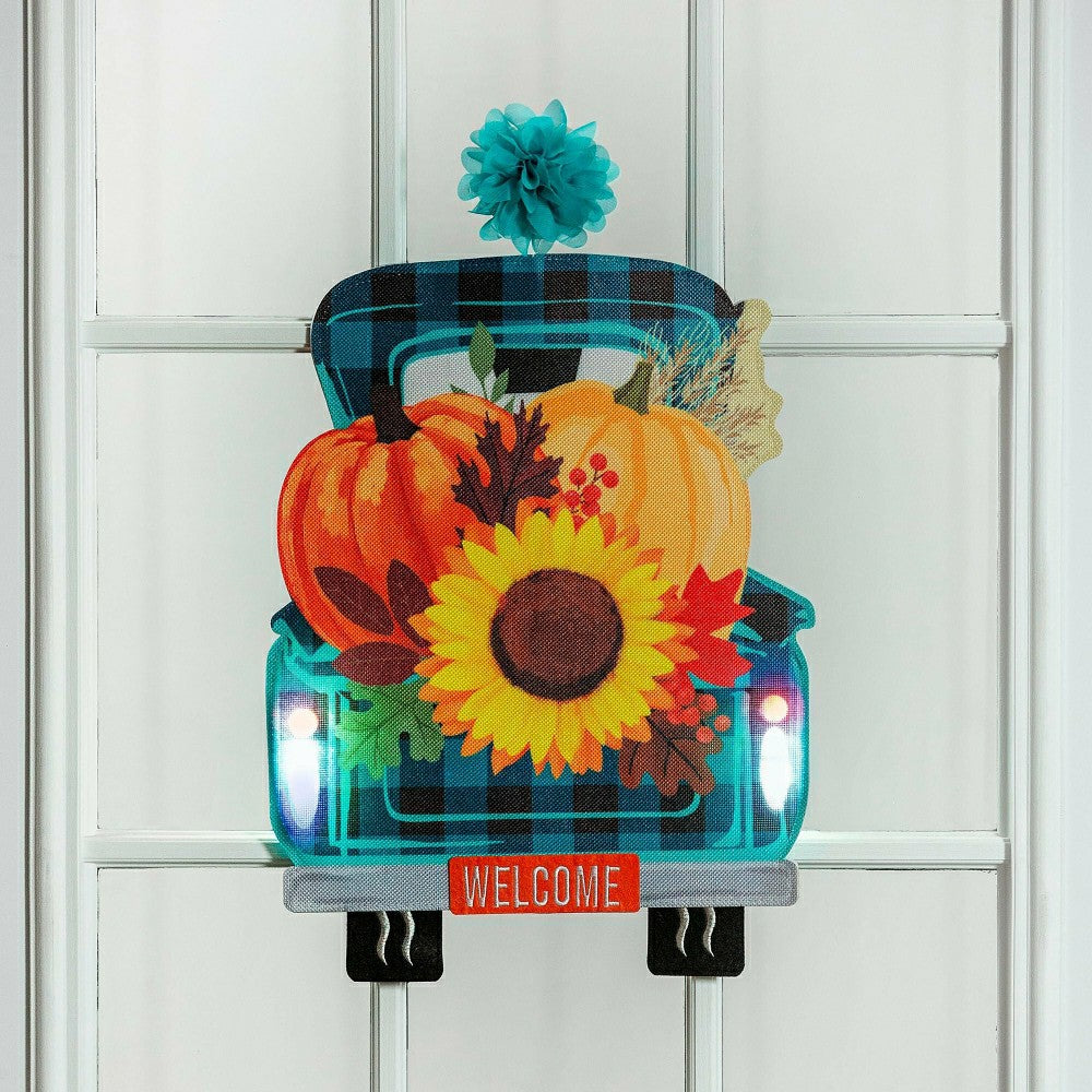 Plow & Hearth Fall Plaid Truck Lighted Window Décor