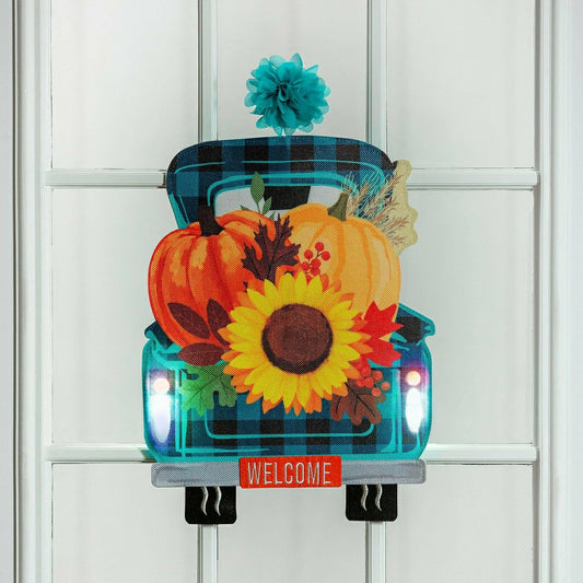 Plow & Hearth Fall Plaid Truck Lighted Window Décor