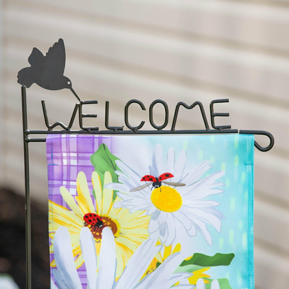 Plow & Hearth Hummingbird Welcome Garden Flag Stand