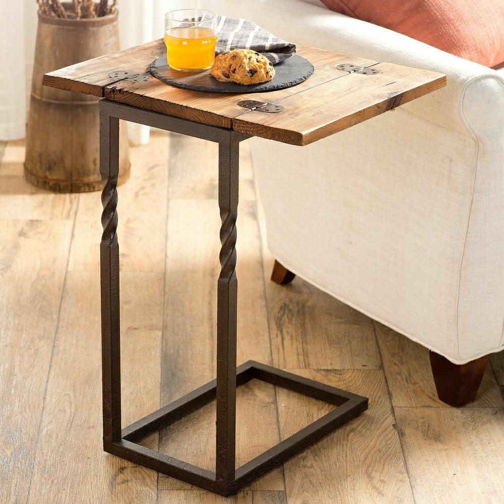 Plow & Hearth Deep Creek Pull-Up Table in Rustic Wood & Metal