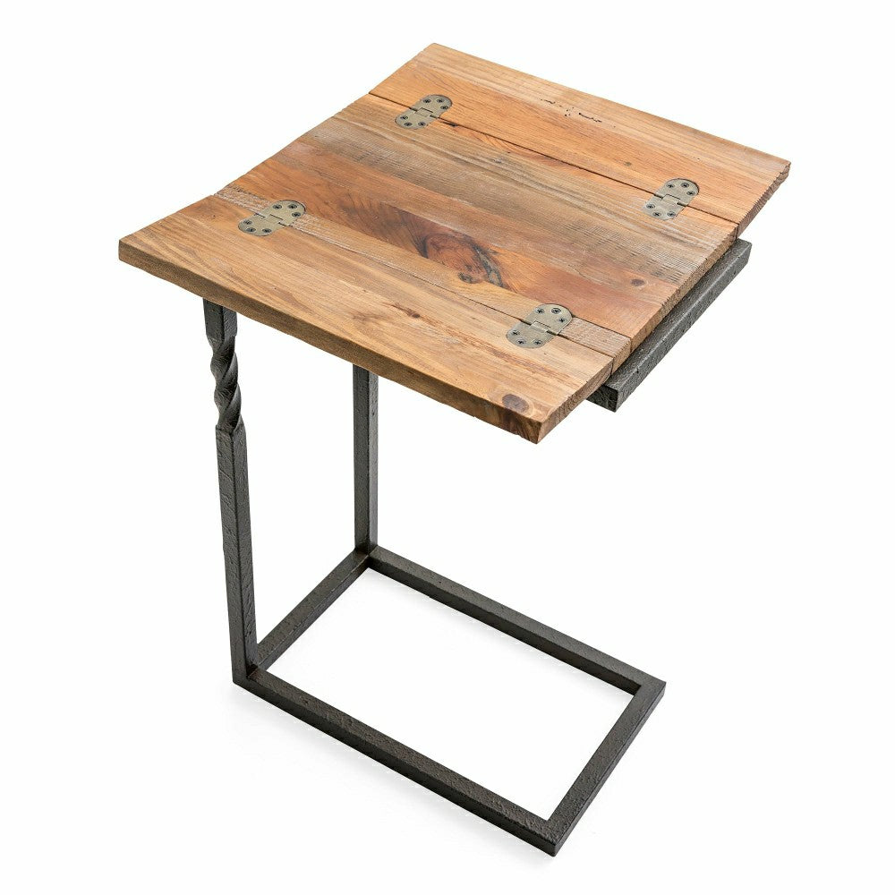 Plow & Hearth Deep Creek Pull-Up Table in Rustic Wood & Metal