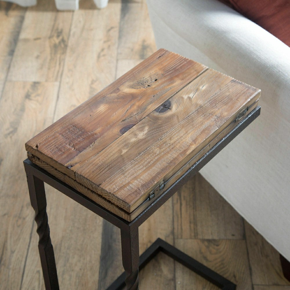 Plow & Hearth Deep Creek Pull-Up Table in Rustic Wood & Metal
