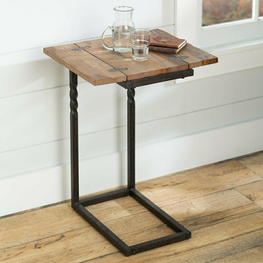 Plow & Hearth Deep Creek Pull-Up Table in Rustic Wood & Metal