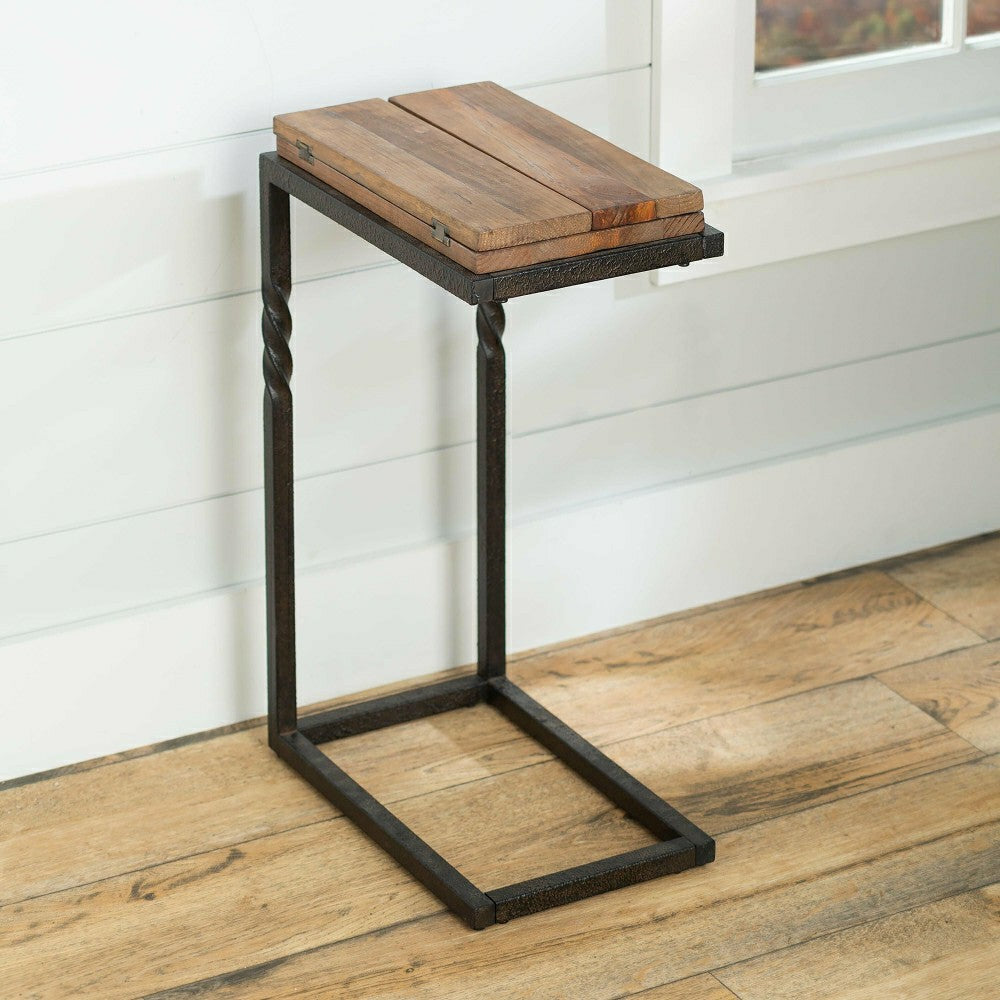 Plow & Hearth Deep Creek Pull-Up Table in Rustic Wood & Metal
