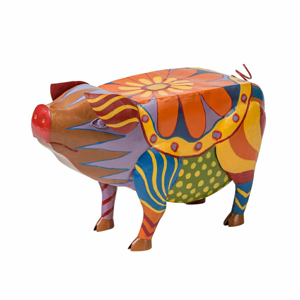 Plow & Hearth Colorful Folk Art Pig Side Table