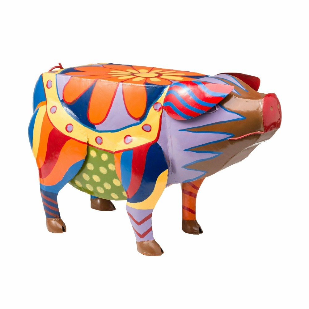 Plow & Hearth Colorful Folk Art Pig Side Table