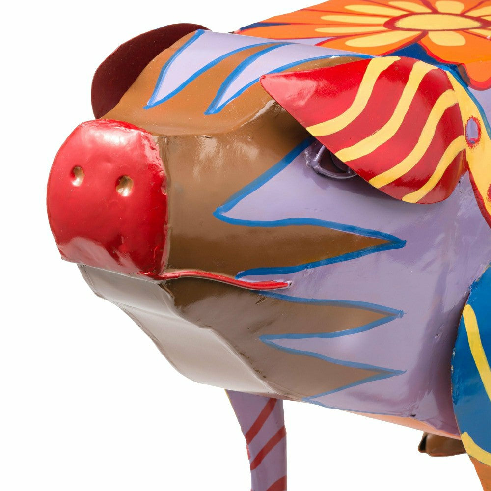Plow & Hearth Colorful Folk Art Pig Side Table