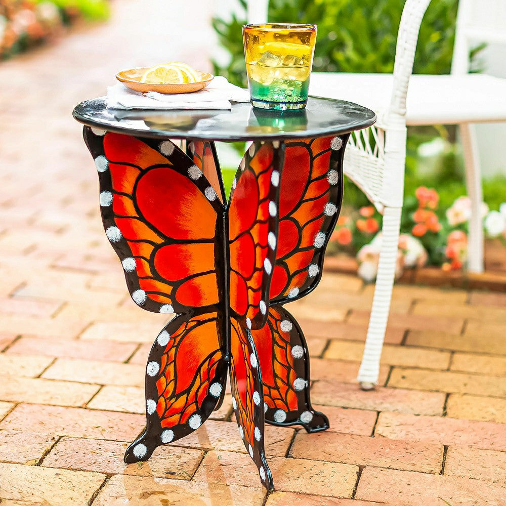 Plow & Hearth Handcrafted Metal Monarch Butterfly Side Table