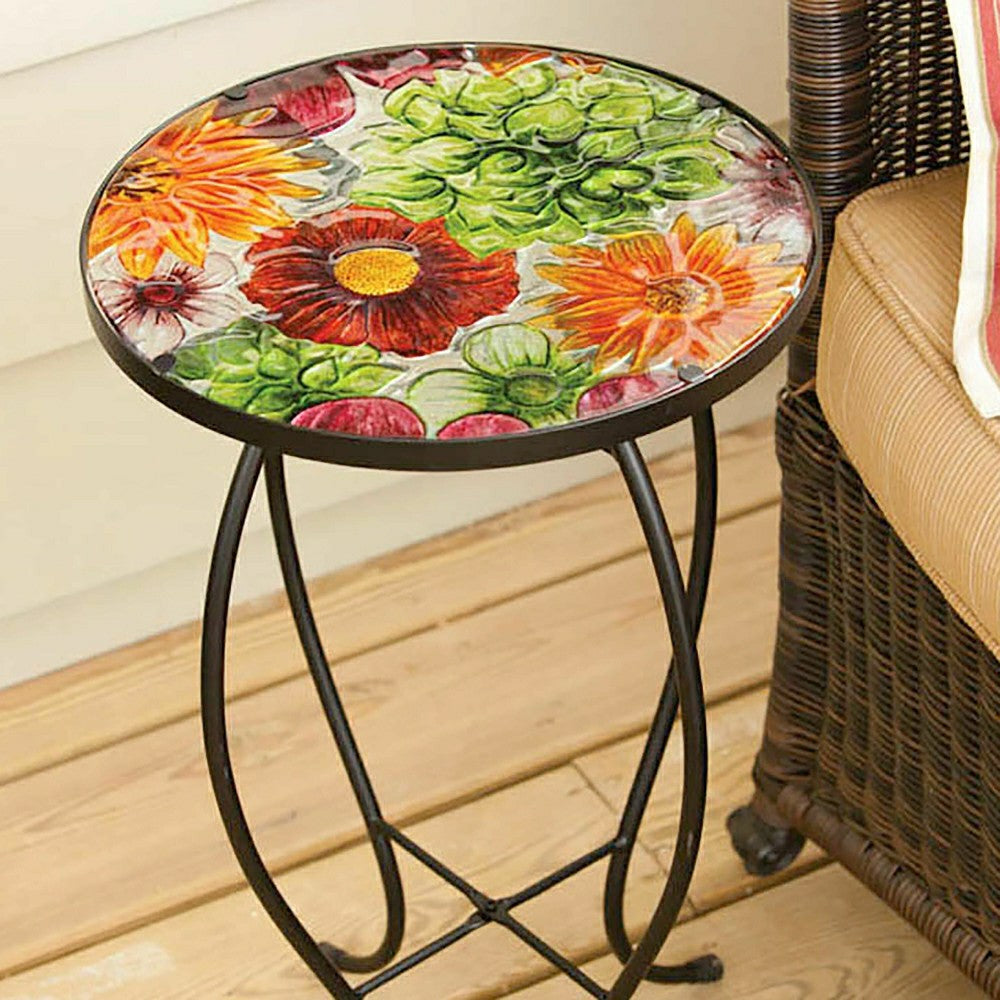 Plow & Hearth Round glass table, Gerber Daisies