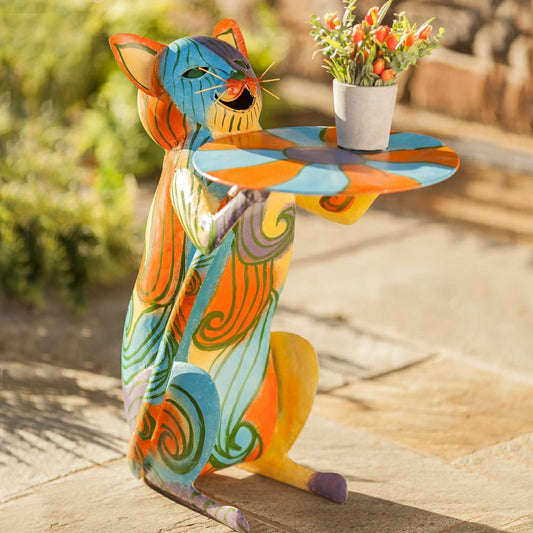 Plow & Hearth Colorful Metal Cat Side Table