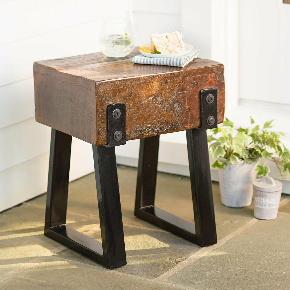 Plow & Hearth Richland Indoor/Outdoor Reclaimed Wood Stool/Side Table