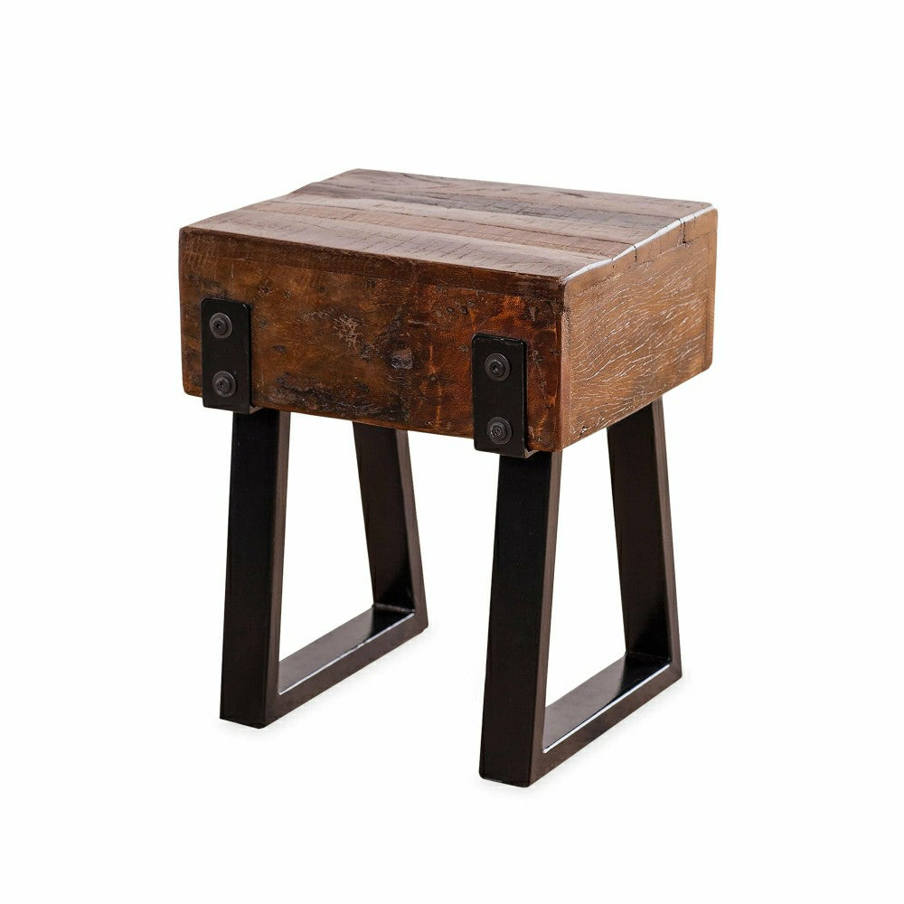 Plow & Hearth Richland Indoor/Outdoor Reclaimed Wood Stool/Side Table